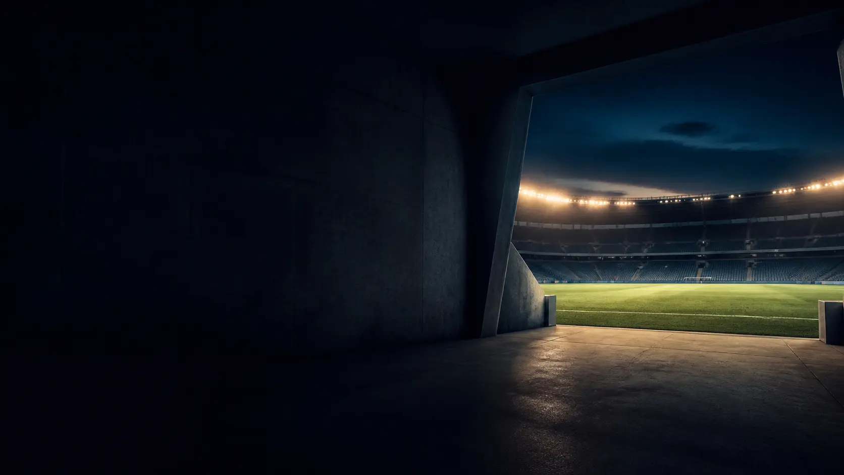 Túnel de estadio de fútbol iluminado